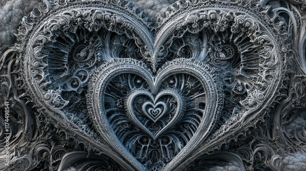 Fototapeta Intricate Pattern of Heart Shapes in Dark Tones with Swirling Designs and Textures for Abstract Art Lovers