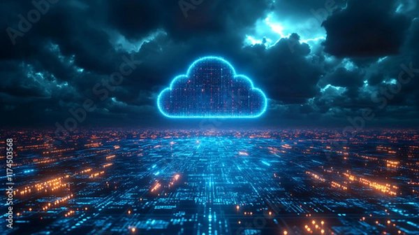 Fototapeta Futuristic Cloud Technology with Abstract Digital Background Visuals