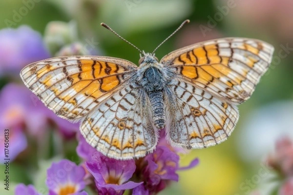 Fototapeta Butterfly resting on a vibrant flower in a sunny garden