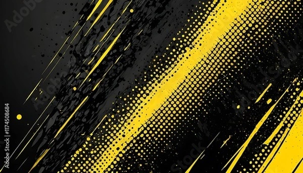 Fototapeta yellow and black abstract background with brushstroke and halftone style for wallpaper and backgound banner