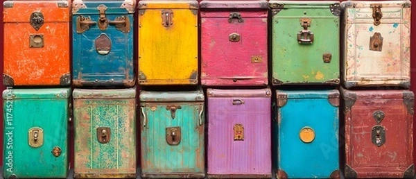 Obraz A row of orange lockers with a white background