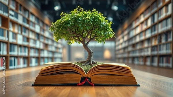 Obraz Knowledge Tree Growing from Open Book - Education Background, Back to School