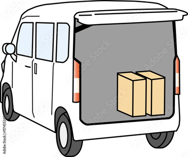 Obraz 荷物を積んでいるバン車を後方から見たベクターイラスト