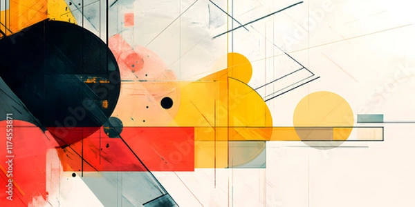 Fototapeta Abstract Geometric Shapes in Vibrant Hues: A captivating interplay of bold lines, vibrant colors, and geometric shapes creates a dynamic and artistic composition. The interplay of black, red, yellow.