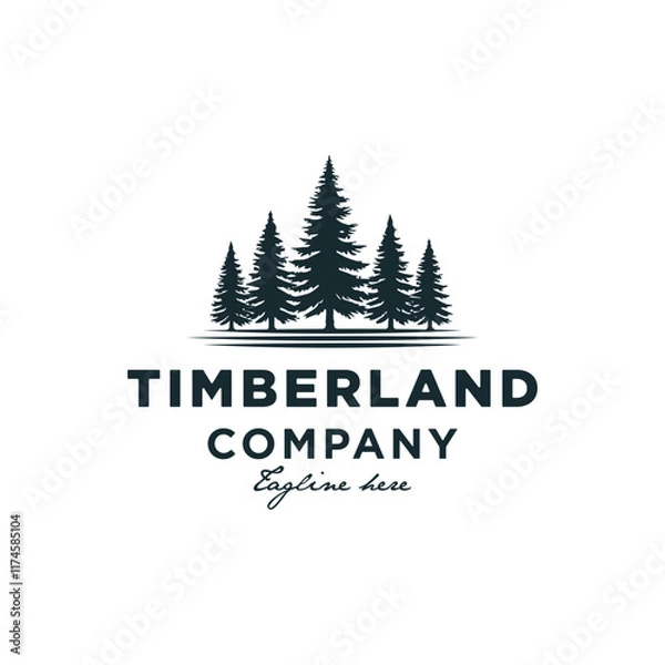 Fototapeta retro Pine Tree spruce evergreen fir hemlock logo design. Vintage rustic conifer cedar coniferous cypress larch pinus trees silhouette