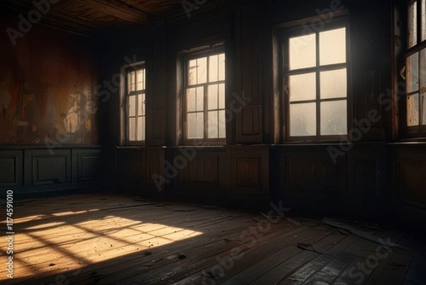 Obraz Dark moody interior sunbeams window.