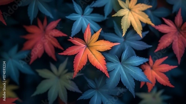 Fototapeta Autumn Maple Leaves Displaying Varied Hues Of Color