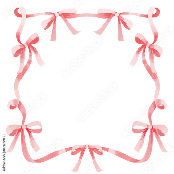 Obraz Hand drawn style of pink ribbon. Cute ribbon frame for decorate your artwork. Romantic frame for valentine card.