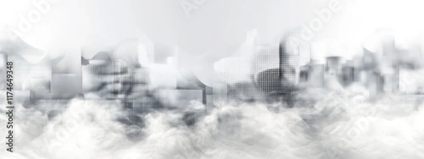 Obraz Abstract landscape, minimalist, monochromatic, misty mountains, ink wash, horizon line, ethereal, atmospheric, soft edges, black and white, tranquil, zen-like, subtle gradients, negative space, dreamy