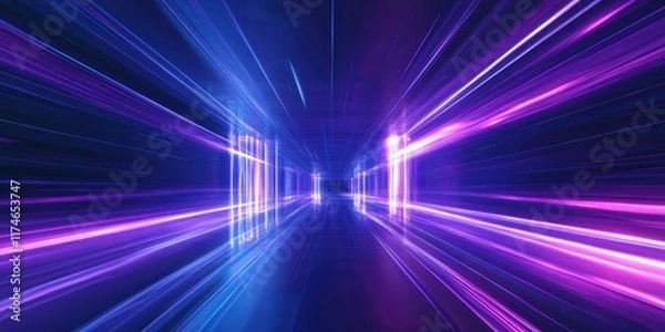 Fototapeta Abstract swirling vortex, cosmic tunnel, vibrant blue and purple energy, radiant light at the center, dynamic motion blur, futuristic wormhole, digital art, high contrast, sci-fi concept, hypnotic spi