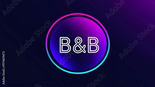 Fototapeta Neon Dreams: B&B Logo in vibrant neon circle on a dark gradient background. A captivating and modern design perfect for branding, social media, and digital marketing.  
