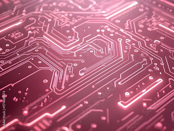 Fototapeta Abstract Pink Circuit Board 3D Illustration