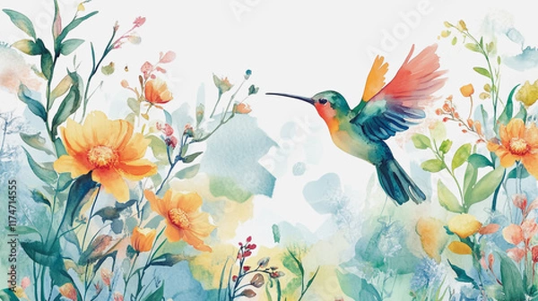 Fototapeta Elegant wedding invitation card background vector. Minimal hand painted watercolor botanical flowers texture template background. Design for wedding, vip cover, poster, rsvp moderncard.Valentine's Day