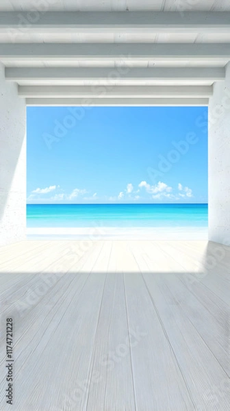 Obraz Ocean View 3D Render: White Wood Floor