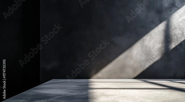 Obraz Cement countertops and dark walls with sunlight and shadows,Ideal for Product Presentation Backdrop, Display,