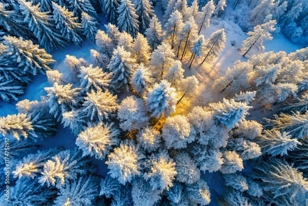 Fototapeta Aerial View of Snow Covered Tree Branches, Winter Wonderland, Frosty Branches, Nature Photography, High Resolution Image