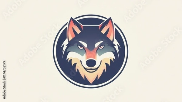 Fototapeta A stylized wolf head illustration within a circular design.