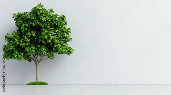 Fototapeta Lush Green Tree Against Minimalist Background: A vibrant, healthy tree stands alone against a simple, clean background, symbolizing growth, nature, and new beginnings.