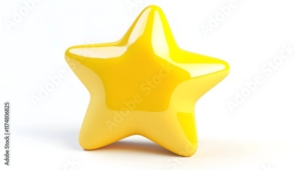 Fototapeta 3D rendering of a yellow star icon, isolated on a white background, in a cartoon style with a thick outline and solid color. The image is a high-resolution, professional photograph with sharp 
