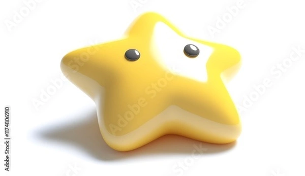 Fototapeta 3D rendering of a yellow star icon, isolated on a white background, in a cartoon style with a thick outline and solid color. The image is a high-resolution, professional photograph with sharp 