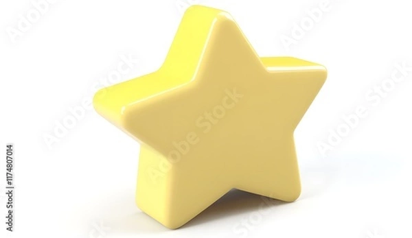 Fototapeta 3D rendering of a yellow star icon, isolated on a white background, in a cartoon style with a thick outline and solid color. The image is a high-resolution, professional photograph with sharp 