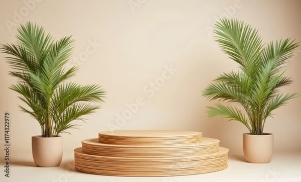 Fototapeta Modern display with greenery backdrop