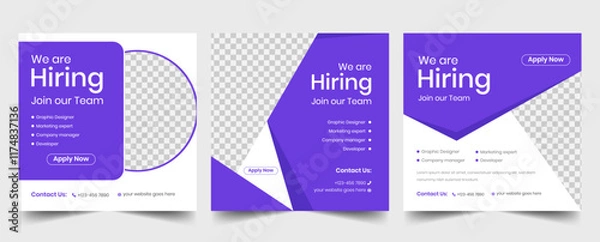Fototapeta For the position of social media post banner design template in red, we are hiring. A position as a square web banner designer is open. notice of a vacancy in the workforce. isolated illustration