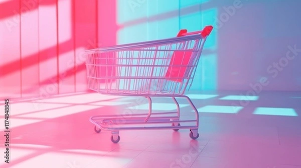 Fototapeta 2025 on white sheet of paper in shopping trolley,shopping cart displays a sign reading Hello 2025 concept,happy new year,space for text.