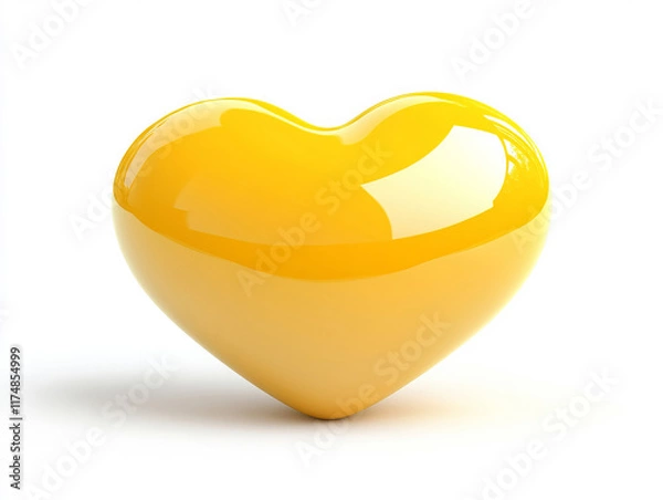 Fototapeta A playful 3D heart-shaped icon in bright yellow, isolated on a white background. The cartoon style and vibrant color make it a lively and cheerful design element.