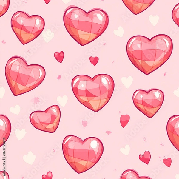 Fototapeta A seamless, playful design featuring pink checkered hearts on a matching background. This cartoon-style pattern is ideal for cheerful and youthful themes.