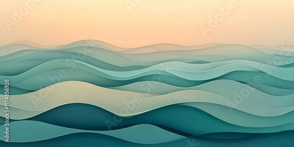 Fototapeta A pastel gradient of soft waves flows gracefully across a white background, creating a soothing and abstract design ideal for creative projects or presentations.