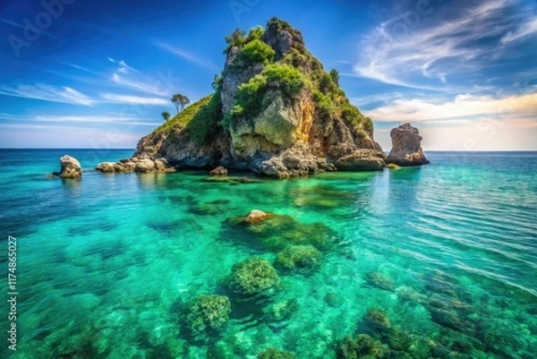 Fototapeta Dino Island, Praia a Mare, Calabria: A stunning July 2018 summer seascape of rock formations.