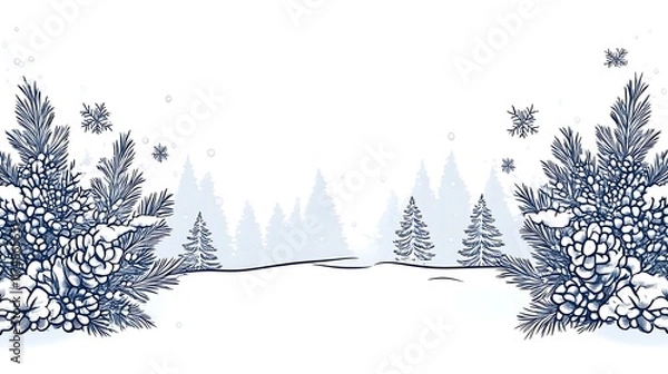 Obraz Winter Wonderland Scene with Pine Cones and Snow