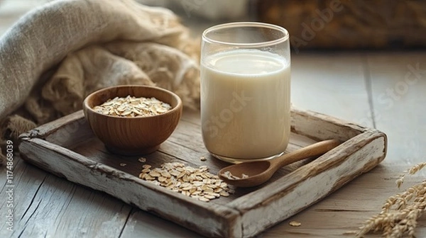 Fototapeta Vegan Oat Milk - Non-Dairy Alternative, Healthy Plant-Based Milk Option