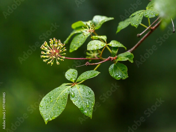 Fototapeta Flower of Eleutherococcus senticosus. Eleutherococcus is a genus of plants of the Aralii family