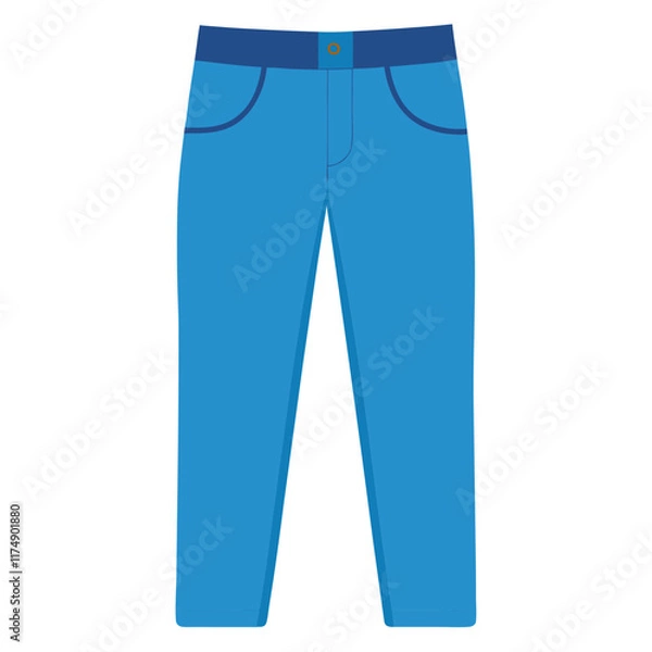 Fototapeta Blue Casual Pants with Pockets Illustration, Flat vector illustration of blue casual pants featuring front pockets, belt loops, and a simple, modern design. 
