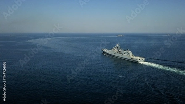 Fototapeta drone view - naval exercises at sea