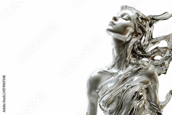 Fototapeta metal lady. female face frozen in liquid metal. created using generative artificial intelligence technology	