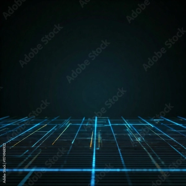 Fototapeta A futuristic digital grid with glowing lines, neon accents, and a sleek black background for a tech-savvy look.