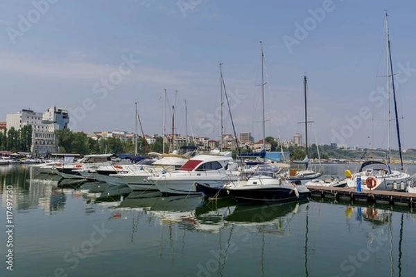 Fototapeta Small yachts moored in the Tomis harbor