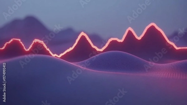 Fototapeta Abstract Data Landscape with Glowing Neon Graph