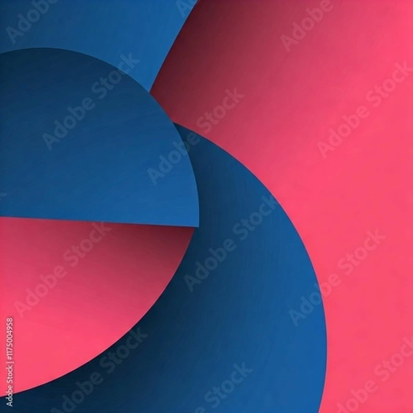 Fototapeta An abstract geometric background featuring colorful shapes like circles and triangles layered together with subtle shadows in blue and pink tones.
