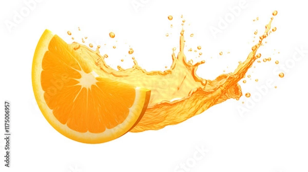 Fototapeta Falling orange with juice splash isolated on a transparent background