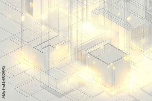 Fototapeta Panoramic light ornament technology with isometric geometric patterns in minimalistic design