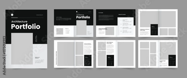 Fototapeta Architecture portfolio template, pamphlet brochure, architecture portfolio layout, interior portfolio