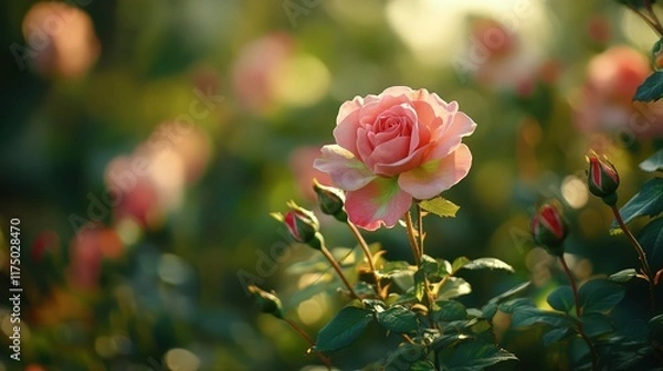 Fototapeta Against the smooth blue backdrop, the rose appears almost ethereal, a symbol of grace and love
