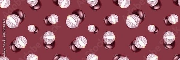 Fototapeta Hand drawn set of designs and patterns. Semi realistic illustrations. Illustrations of red onions for poster, prints, menu, card or textile
