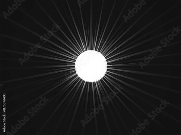 Fototapeta Circular black and white background with rays converging to a central flash for graphic designs, vector, contrast, radial