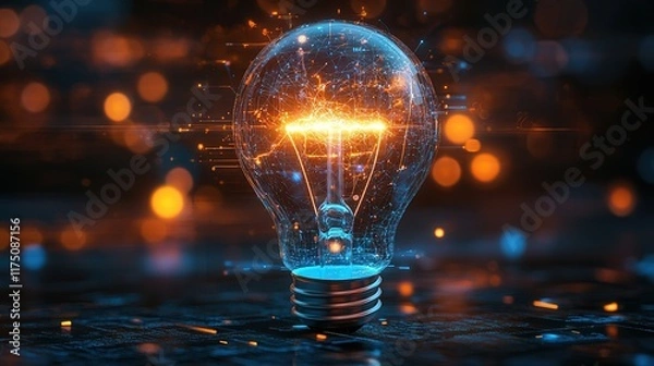 Fototapeta Creative AI Technology Light Bulb Explodes - Creativity Light - Signifying Artificial Intelligence - New Idea, Brainstorming, and Think Differently Concept