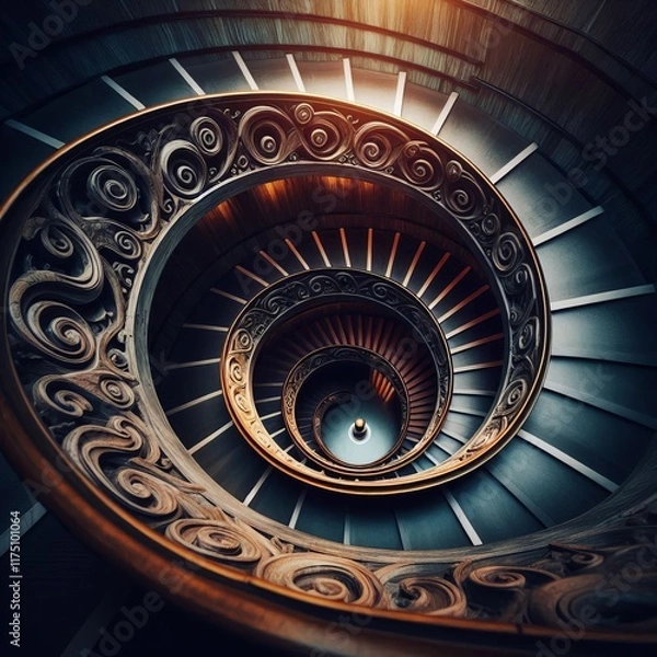 Obraz  – A spiral staircase viewed from above creating the number's